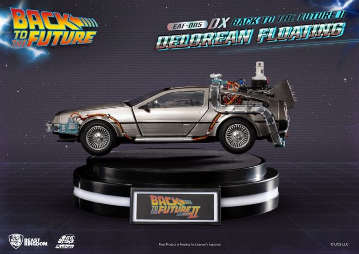 Beast Kingdom Back to the Future Egg Attack Floating Lebegő szobor Back to the Future II DeLorean Deluxe Version Exclusive 20 cm